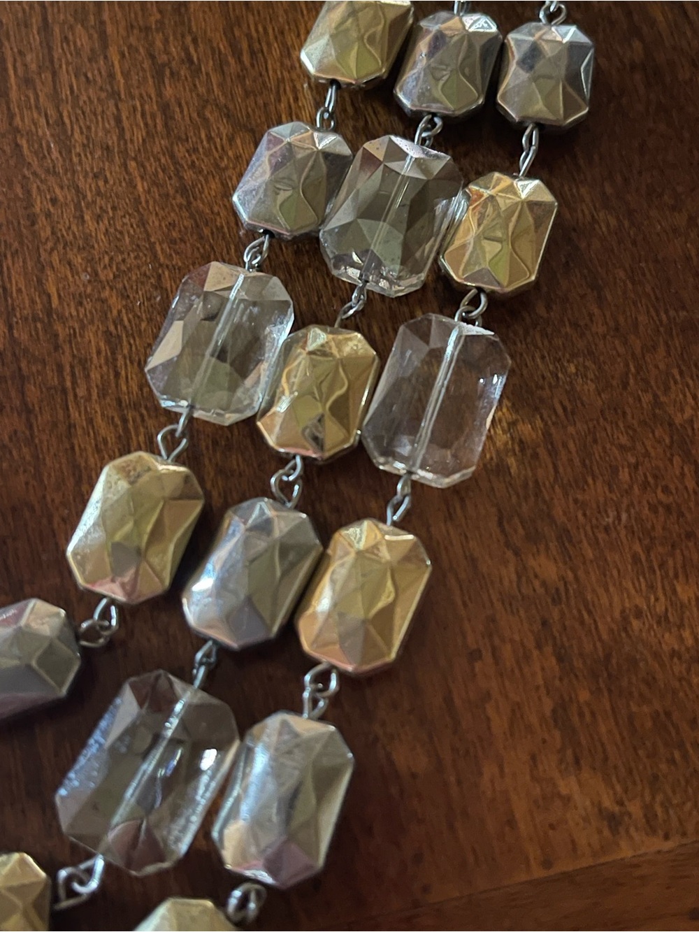 Silver, Gold and Clear Faceted Beads 3-Strand Necklace - Picture 4 of 4